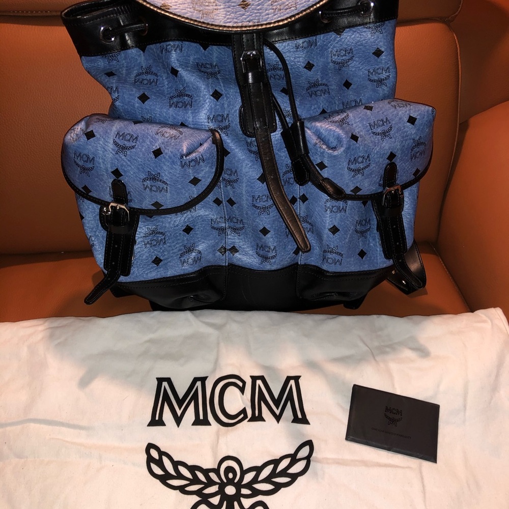 MCM Heritage Double Pocket Backpack Denim Blue - Picture 13 of 14